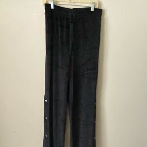 VICTORIAS SECRET WOMENS VELOUR DIAMANTE WIDE LEG SNAP LOUNGE PANTS SZ L/M BLK